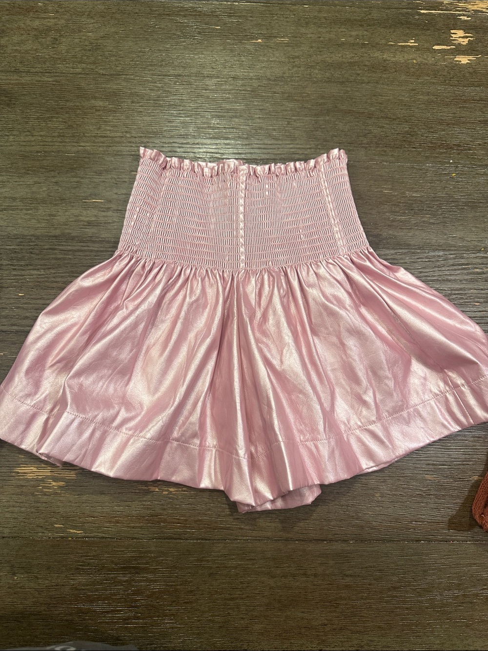 QUEEN OF SPARKLES Pink Satin Smocked Waist Shorts